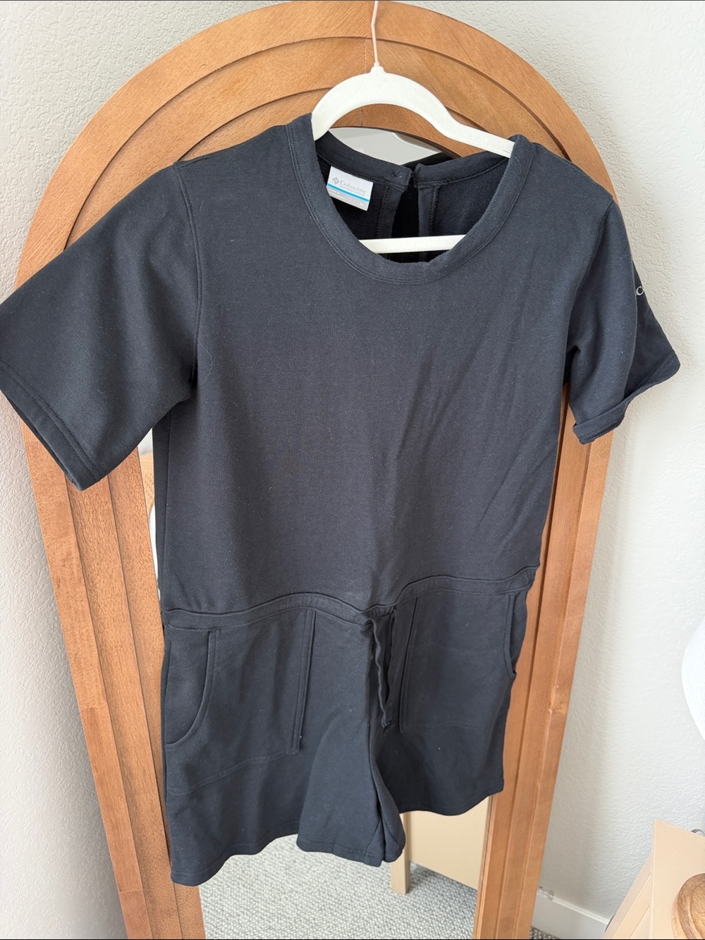 Columbia Black Short-Sleeve Romper with Drawstring Waist